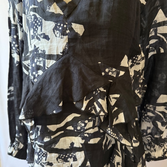 IRO PARIS ANDA PRINTED MINI DRESS RUFFLE WAIST LONG SLEEVE V NECK FEMININE 38-6 - Picture 7 of 11